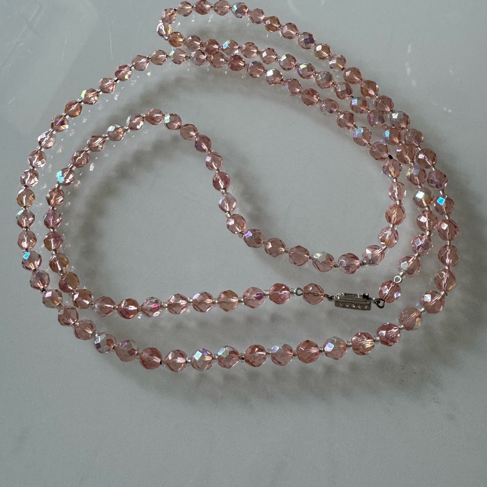 Sparkling Glass Sugar-Pink Beaded Necklace - 47” strand